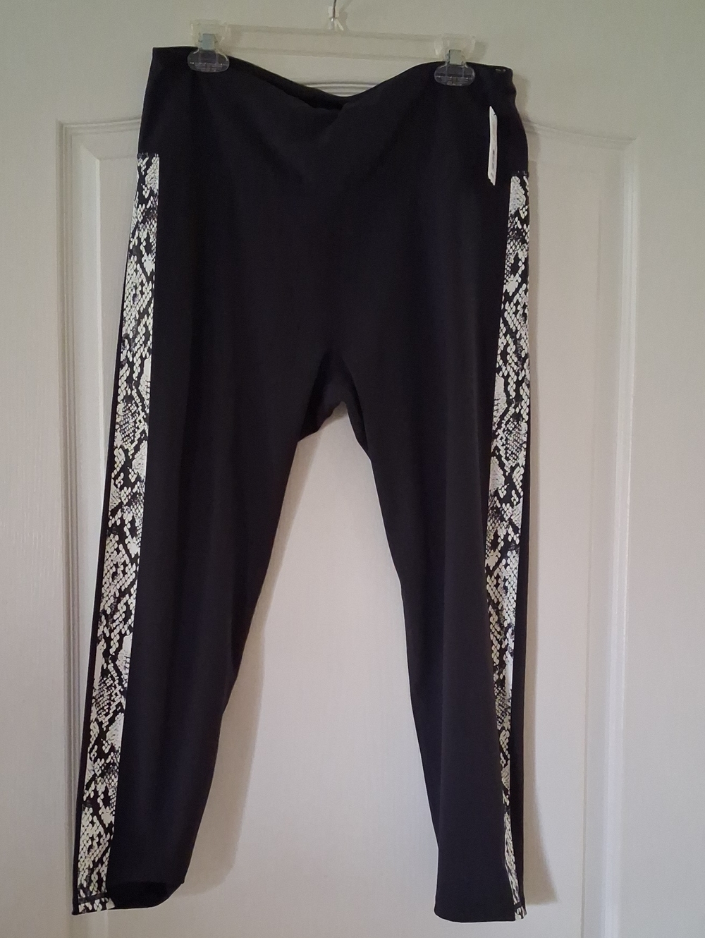 Black Leggings with White Snake-Print Side Panels